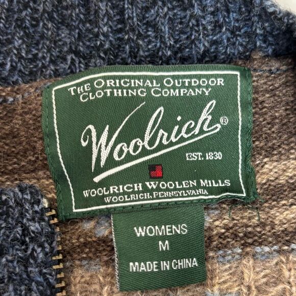 Woolrich vintage Aztec print lambs wool blend zip up sweater blue brown medium - Picture 4 of 7